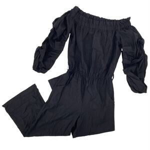 VAVA BY JOY HAN Black Off the Shoulder Wide Leg Linen Jumpsuit S MISSING BELT